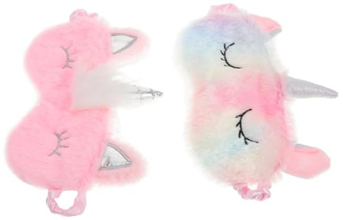 PACKOVE 2 Stück Teiliges Weiche Plüsch Schlafmaske mit Einhorn Lichtundurchlässige Augenbinde für Teens und Frauen Bunte Kuschelige Schlafbrille für Ruhigen Schlaf
