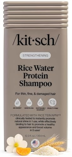 Kitsch Strengthening Rice Water Protein Shampoo for Women & Men – Hair Growth Shampoo & Volumizing Hair Care for Thin, Fine & Damaged Hair – Paraben, Phthalates & Silicone Free – Made in USA – 12.3 oz