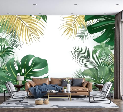 Papier Peint Panoramique Monstera Deliciosa Feuilles De Palmier, Papier Peint Plante Tropicale Naturelle 300x210cm, Fresque Murale Soie Décoration Murale Pour Salon Chambre à Coucher Maison, Vert
