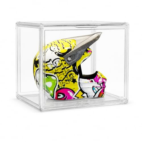 GOOGO Große Transparente stapelbare Aufbewahrungsboxen, 45 x 33 x 33 cm, Staubdichte Aufbewahrung Acryl Vitrine Schaukasten für Helm, Schuhe, Figuren und Haushalt, 1 Stück, Klar
