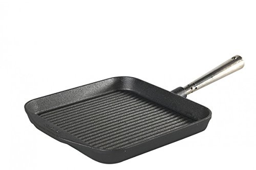Skeppshult Gusseisen Grillpfanne eckig Edelstahlgriff 25x25cm, für alle Herdarten geeignet (auch Induktion)