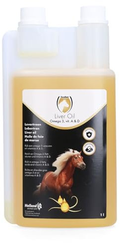 Holland Animal Care Excellent Aceite de hígado 1 litro - Cuidado del Caballo - para apoyar la Resistencia, el Crecimiento y el Desarrollo y el Cuidado del Pelaje - Adecuado para Caballos