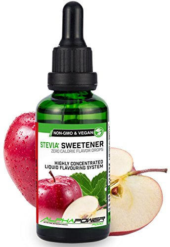 ALPHA POWER FOOD®: Stevia líquida natural - Stevia Gotas de manzana roja, Edulcorante natural, sustituto del azúcar con sabor - sin azúcar & calorías
