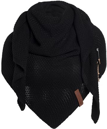 KNIT FACTORY - Dreiecksschal Coco - Damen Strickschal mit Wolle - Umschlagtuch für den Herbst und Winter - Winterschal - Dreieckstuch - Hochwertige Qualität - XXL Schal - 190 x 85 cm - Schwarz