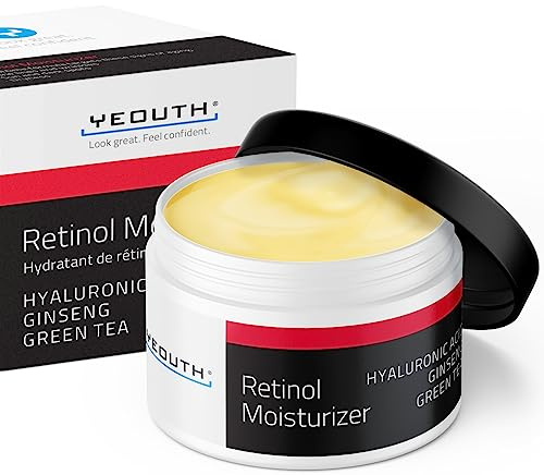 YEOUTH Retinolkräm med Hyaluronsyra, Retinol Fuktkräm för Ansikte, Nattkräm Fuktgivande för Ett Slätare Utseende, Anti-Åldrande Retinol Grädde, Ljusgörande Kräm 118 ml