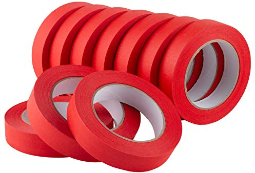 Lichamp 10 Pack Red Painters Tape 1 inch, Medium Adhesive Red Masking Tape Bulk Multi Pack, 1 inch x 55 Yards x 10 Rolls (550 Total Yards)