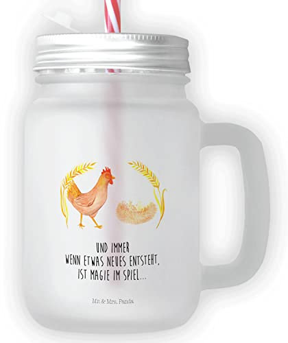 Mr. & Mrs. Panda Trinkglas Mason Jar Huhn Stolz - Geschenk, Henne, Retro-Glas, Sommerglas, Magie, Landwirtin, Bauernhof, Strohhalm Glas, Eier,