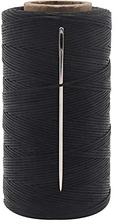 Vivifying 1mm gewachster Faden, 328 Yard schwarzer gewachster Polyesterfaden mit Nadeln für Buchbinderei, DIY Basteln und Nähen von Lederprojekten