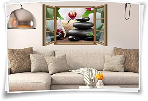 Medianlux Wand-Tattoo Wand-Bild Fenster SPA Wellness Orchidee Steine Kerze Entspannung Aufkleber Folie Deko Wohnzimmer Küche Folie Digitaldruck, 90x58cm wb22wb141-124730