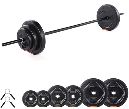 Phoenix Fitness Juego de pesas ajustables de 20 kg para hombres y mujeres, barra moleteada para ejercicio, entrenamiento muscular y de fuerza en casa y gimnasio, peso: hasta 20 kg
