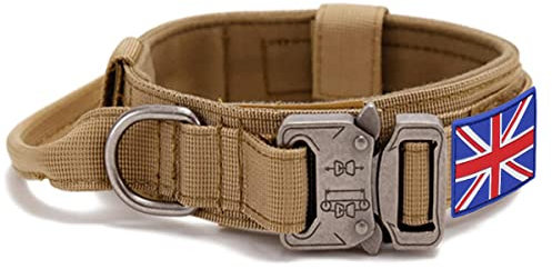 Tactical Dog Collar with UK United Kingdom Flag - YoothBro K9 Military Nylon Dog Collar with Heavy Duty Metal Buckle for Medium Large Dogs L