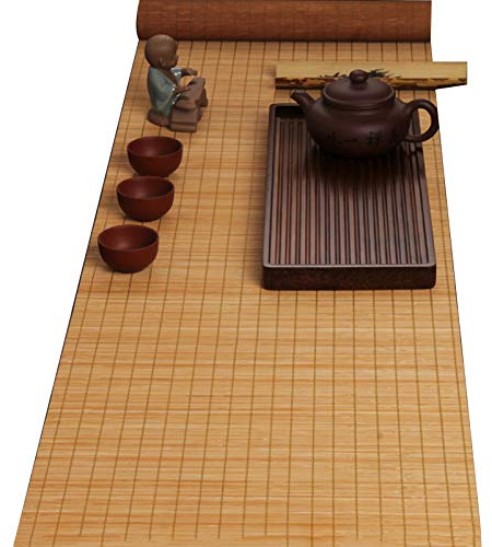 MMQGQ Runner da Tavolo in bambù in Stile Giapponese, Stuoia da tè Decorata da Casa da tè, Tavolo da Pranzo Intrecciato Naturale, Tovaglietta Antiscivolo, Lavabile(Size:40×180cm)