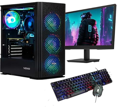 Veno Scorp ARGB Gaming PC i5, 240GB SSD, 500GB HDD, 8GB RAM, GT710 2GB, 22” Monitor, Win 11, Wifi Vortex (Renewed)