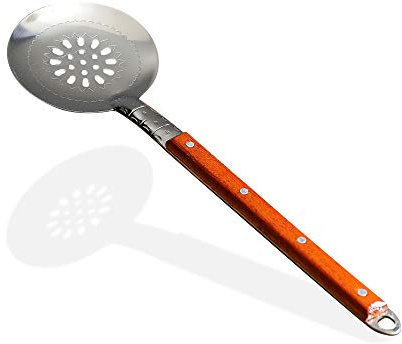 ZARENHOFF Schaumlöffel für z.B. Plov (40 cm) | aus Edelstahl mit Holzgriff | Schöpflöffel, Schöpfkelle, Schaumkelle, Schaumloeffel, Abseihlöffel | ideal auch für Gerichte aus dem Kazan/Wok
