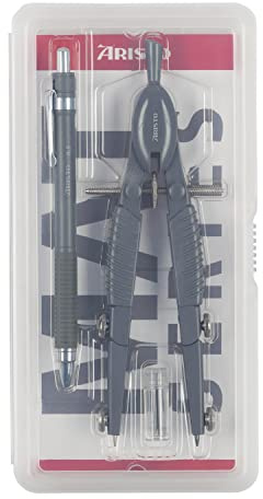 Aristo AR55801 Topline Mat Series Schnellverstellzirkel & Druckbleistift (Kreise bis 370 mm Durchmesser, Ersatzminen, Schenkel aus Zinkdruckguss) grau