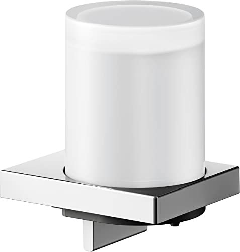 KEUCO Edition 90 Square Seifenspender mit mattiertem Stülpglas, 180 ml, Metall verchromt, Made in Germany, nachfüllbar, inkl. Schrauben und Dübel, Lotionspender zum Bohren