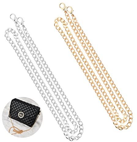 Cozlly 2PCS Correas de Cadena de Bolso, 120CM Cadena de Repuesto para Bolso, Cadena Plana de Metal, Correa de Reemplazo, Cadena de DIY Bolso, Cadenas para Mujer Bolso de Mano Hombro Cruz Cuerpo Bolsa