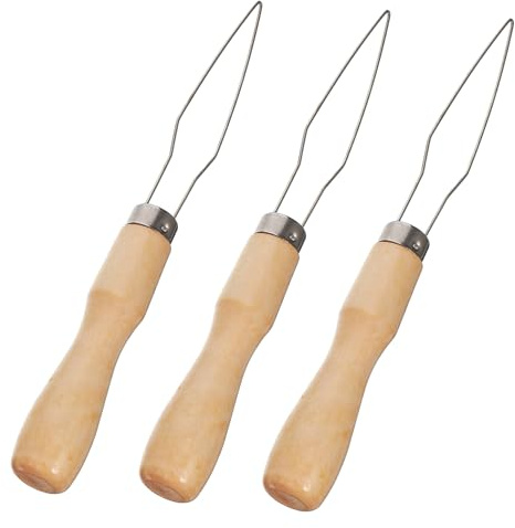 Beavorty Knopfhaken 3 Stück Edelstahl mit Holzgriff Kompakte Knopfhilfe Einhandbedienung Langlebig und Verschleißfest Praktische Hilfe für Einfaches Knöpfen