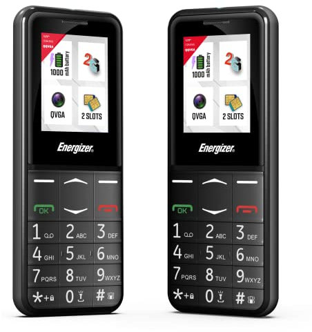 Energizer - Mobile E4 - Telefono Senior Sbloccato 2G - Pulsante SOS - Batteria 1000 mAh - Tastiera a Tasti - Dual Sim - FM Radio - Torcia - Nero