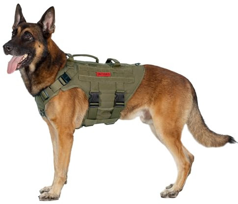 OneTigris Hundegeschirr, X Destroyer Taktisches Einstellbar Antizuggeschirr Ausbruchsicheres Geschirr mit 3 Griffe 2 Metallschnallen Sicherheitsgeschirr (Grün XL)