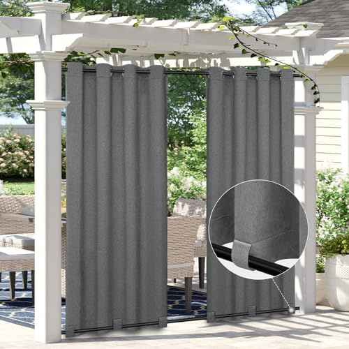 Easy-Going Outdoor-Vorhänge in Leinenoptik, wasserdicht, Winddicht, weich, dick, für den Außenbereich, für Terrasse, Pavillon, Ösen Oben und Schlaufen unten, 1 Panel, 137,2 x 213,4 cm, Dunkelgrau