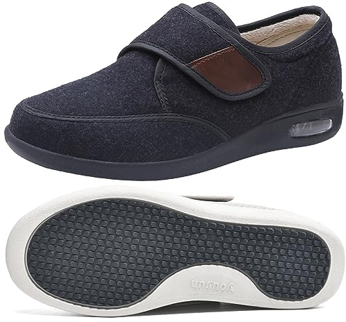 Scarpe Ginnastica Ortopediche Lana Caldo Inverno Scarpa per Riabilitazione con Chiusura Scarpe da per Uomo X-Larga Regolabile Scarpe per Persone anziane,Black Woolen,42 EU