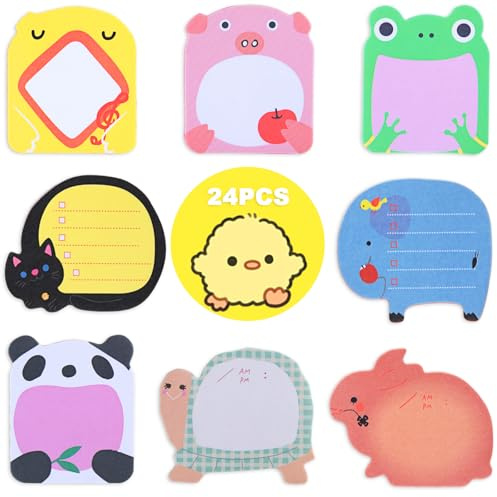 24 Pz/480 Fogli Note Adesive Animali per Sacchetti Festa, Blocchi Adesivi a Tema Animali Cartoni Animati per Bambini, Promemoria Adesivi Autoadesivi per Uso Domestico, Ufficio e Regali.