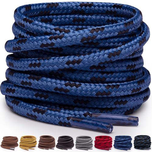 Miscly Cordones Redondos para Botas - Resistentes y Duraderos, Cordones para Botas de Trabajo y Calzado de Senderismo (Azul/Negro, 114 cm)