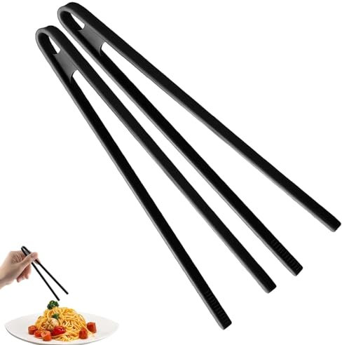 aqlbhz 2 Pack Black Food Grade Kitchen Tongs for Toast - Non-Stick Kitchen Tongs for Toaster, Fried Steak, BBQ