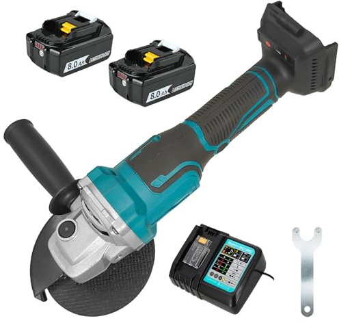 ANUPTTA Akku Winkelschleifer mit 2x8.0Ah Akku und DC18RC Ladegerät Bürstenlo Akku Flex Trennschleifer für 18V Makita Batterie Scheibe 125mm Schleifen Zum Schneiden, Schleifen, Polieren (10000 U/min)