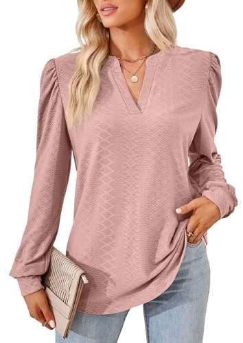 Atxnn Camicia Donna Blusa Elegante a Manica Lunga Top Primavera Autunno Camicette con Collo a V T Shirt da Ufficio Casual