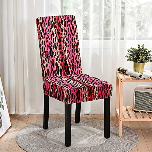 Hiseng Leoparden Muster Stuhlhussen, Stretch Universale Stuhlbezug, Abnehmbare Waschbar Hussen für Stühle, Stuhlbezüge für Hotel, Restaurant, Küche, Partys Deko (8 Stücke,Rot)