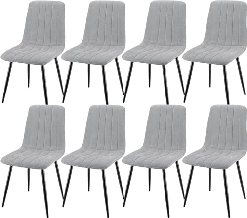 JIJIAN Set 8 Sedie da Pranzo, Sedie da Cucina in Lino, Grigio | Gambe in Metallo, Stile Moderno, Portata Fino a 120 kg, Sedie Imbottite per Sala da Pranzo, Soggiorno e Cucina