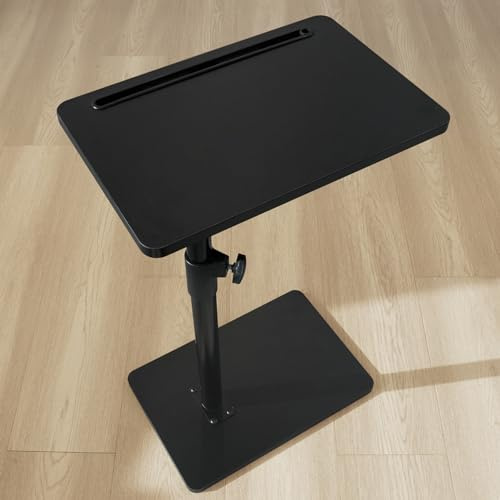YUHFERA Sofa Armrest Tray Table for Couch - 360° Swivel Height Adjustable End for Small Spaces, Snack Side Table for Bed or Chair with Phone & Tablet Slot (Black,Standard)
