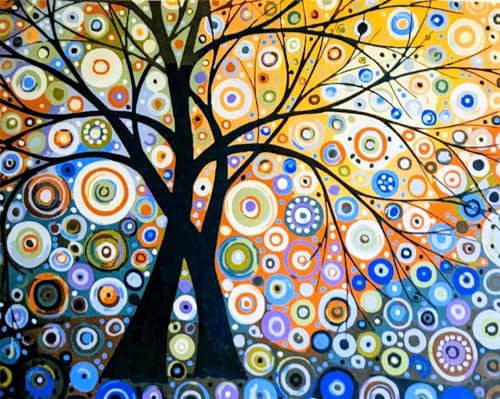Malen nach Zahlen Erwachsene,Bunte Bäume Malen Nach Zahlen Set für Kinder Anfänger DIY Digital Ölgemälde Kits auf Leinwand mit Pinseln und Acryl Pigment mit Rahmen für Home Wall Decor 40x50cm