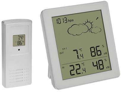 TFA Dostmann Stazione meteo Clear, 35.1168.02, con sensore esterno, temperatura umidità interna esterna, previsioni meteo con pressione dell'aria e simboli, digitale, piccolo e compatto, bianco