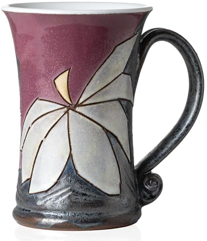 Felisteya Handgetöpferte Blumentasse – 320ml Keramik-Kaffeetasse & Teetasse | Handgemachter Kaffeebecher aus Steingut mit Lotusblüte, dekorative Tasse mit Blumenmotiv, Geschenk für Frauen