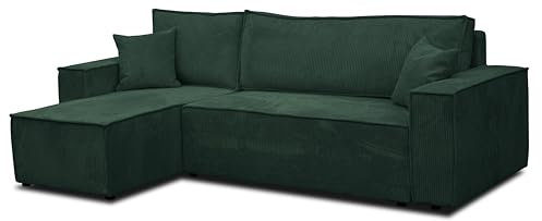 VENASI MÖBEL Ecksofa mit Schlaffunktion und Bettkasten Cord-Stoff Schlafsofa Eckcouch Sofa (Grün)