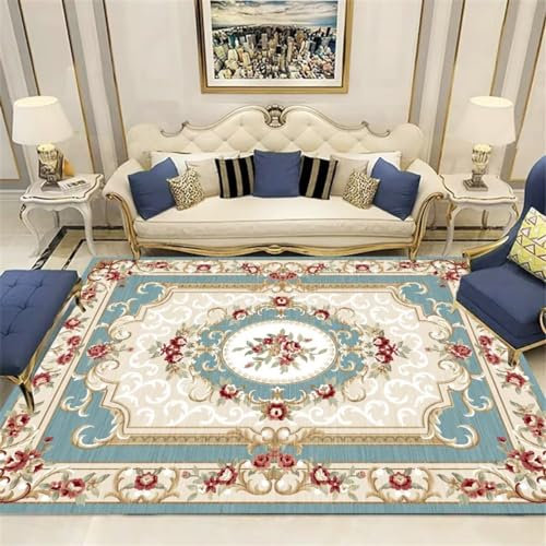 RUGMRZ Flickenteppich Waschbar Badteppich Teppich Blaue Pflanze Blumendekoration Wohnzimmer Teppich Vintage Style Flurteppich 70X140CM