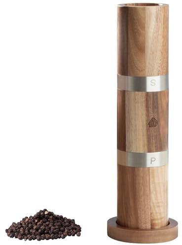 Navaris Salero y Pimentero 2en1 - Molinillo Pimienta y Sal de Madera - Pimentero Molinillo con Molienda Ajustable - Molinillo Sal y Pimienta con Bandeja de Madera para Residuos