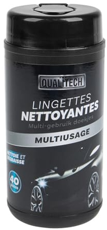 TURBOCAR - Lingettes Nettoyantes Multiusage, Boîte Refermable de 40 Lingettes, Dégraissent, Nettoient, Lustrent et Protègent des Salissures, Noir, Sans Parfum