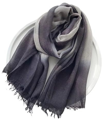 WENH Atmungsaktiver dünner Herbst-Winter-Männer-Wollschal Batik-Farbverlauf warmes Halstuch langer weicher Schal(Black Gray)