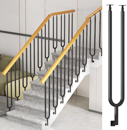 Adjustable Black Staircase Handrail Railing Post with Screws Kit Side Mount Balusters Spindle for Stairway Remodeling in Deck Platform Porch Indoor Attic Villa Hotel Space Saving Design (65cm/2ft)