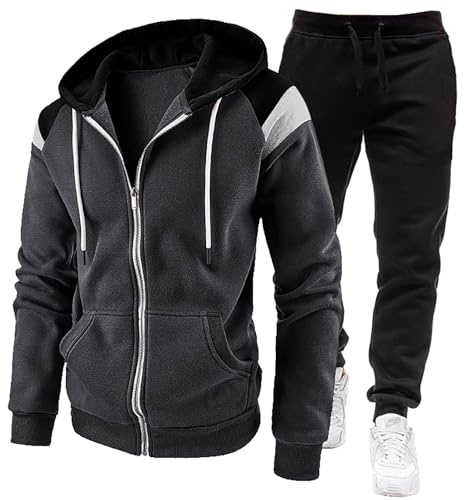 MJGkhiy Chándal completo de invierno para hombre, sudadera con cremallera y capucha, dos piezas, sudaderas y pantalones, chándal conjunto Tracksuit chándales de gimnasia completo ropa deportiva mono