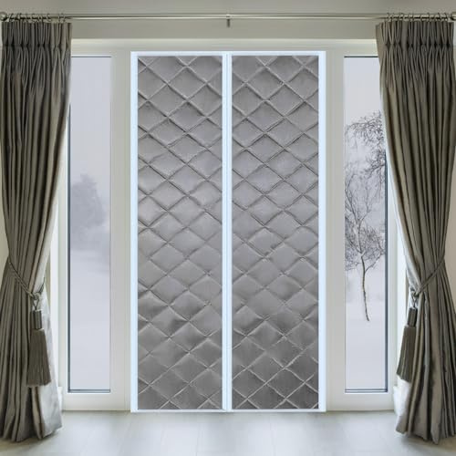 Rideau de Porte Magnétique à Isolation Thermique, 135x230cm Fermeture Automatique Coupe-Vent Imperméable Isolation Phonique, pour Pièces Climatisées Portes Extérieures(Gris)