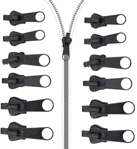 12 Stück Reißverschluss Reparatur Set Reißverschluss Schieber Ersatz Zipper Haltekit Haushaltbarer Fix-reißverschluss Universal Reparatur Ersatzteile für Jacke Mantel Reisekoffer Schulranzen(Schwarz)