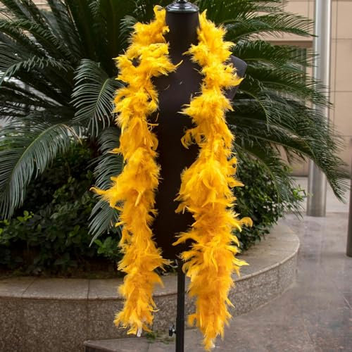 Glasgrüne Federboa, natürlicher, flauschiger Truthahn-Federboa-Schal für Party, Cosplay, Kleid, Nähen, Dekoration, Federn, 60 Gramm, golden, 60 Gramm, 2 Meter