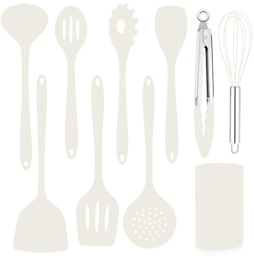 Homikit Juego de utensilios de cocina blancos de silicona (10)