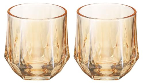 QUARKZMAN 2 Verres à Whisky en Diamant 10oz Verres à Bordeaux Épaissis Design Géométrique Sans Tige pour Bordeaux Blanc Anniversaires Mariages Fête Des Pères Célibataire, Ambre