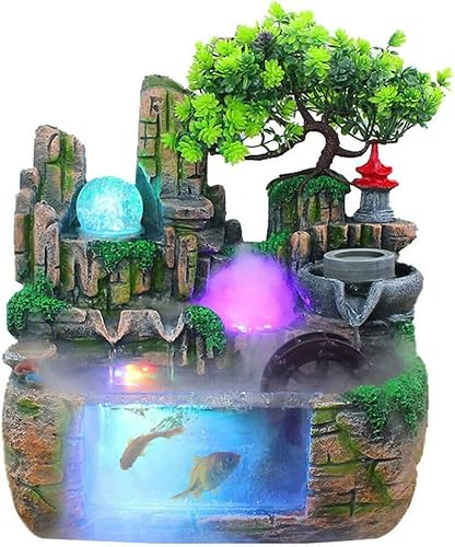 Fuente de habitación con iluminación LED, fuente de agua para jardín de rocas, escritorio, lámpara china Fengshui, fuente de habitación, cascada, oficina, casa, decoración verde, para el hogar,